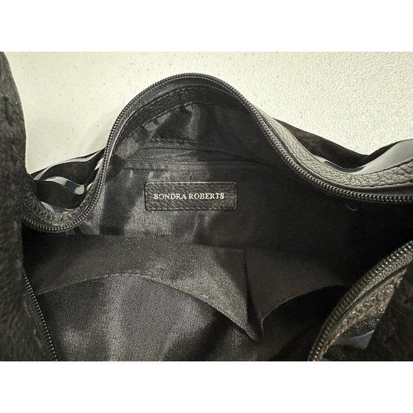 Sondra Roberts Black Wavy Faux Suede Leather Shoulder Bag Purse Designer Handbag - Picture 7 of 8